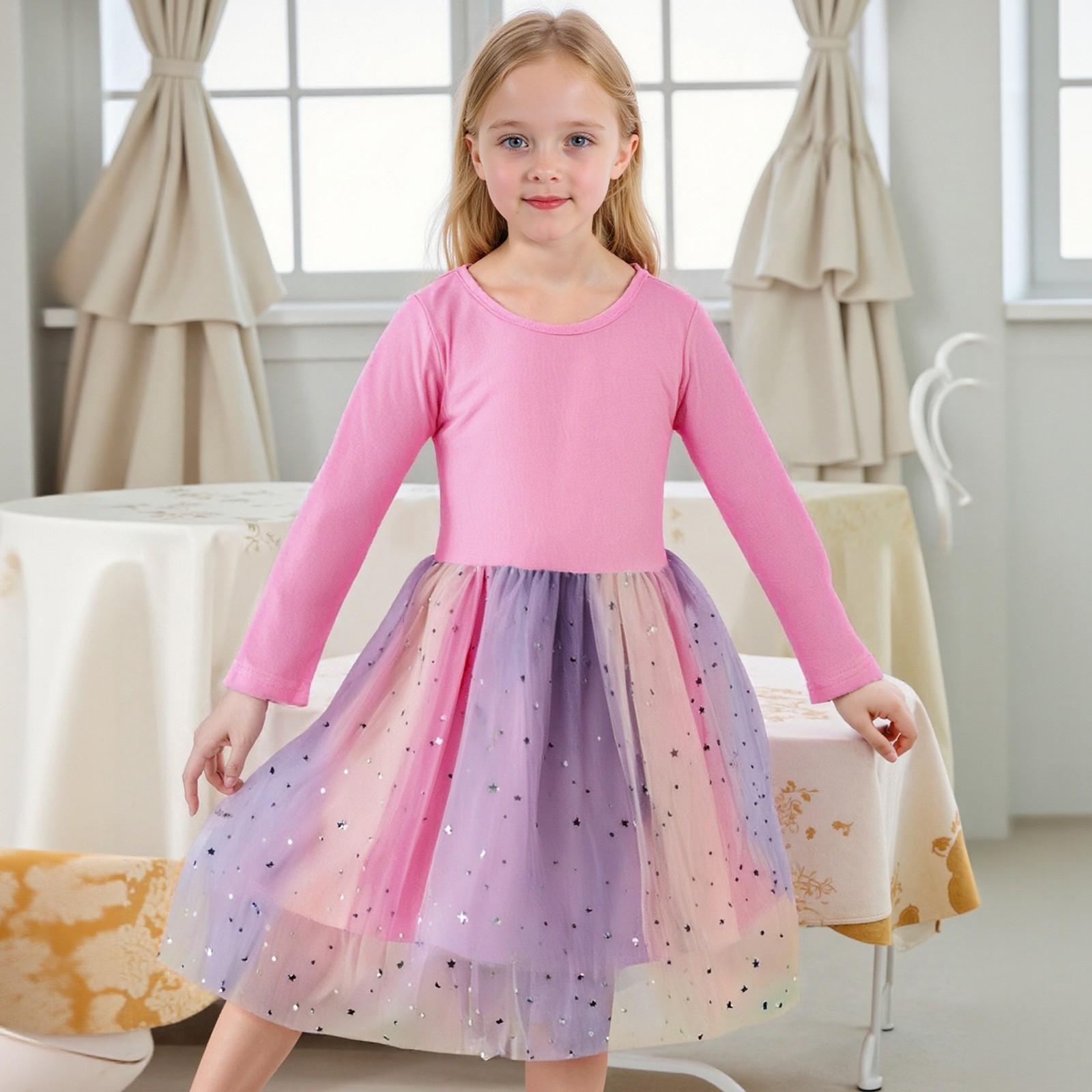

Girls Long Sleeve Dress - Tulle Party Gown 120 рожевий
