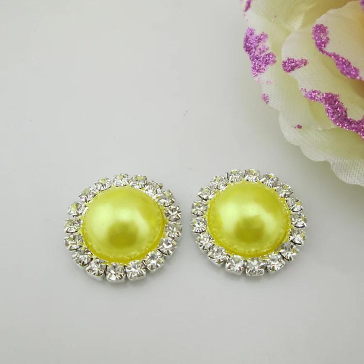 5pcs Round Clear Rhinestone 16 Colors Pearl Metal Shank Buttons (21mm)