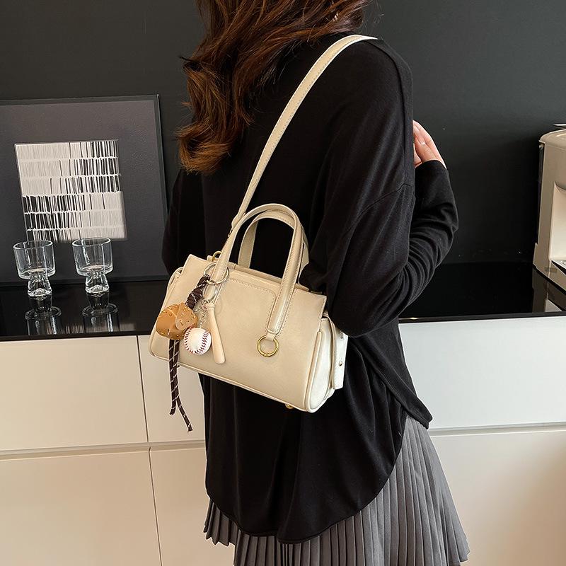 Retro Korean-Style Solid Color Boston Handbag - Women's Single Shoulder Crossbody Bag