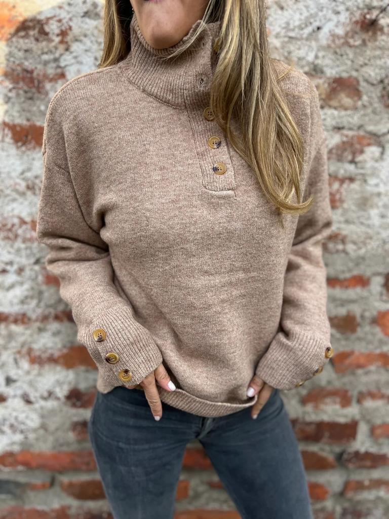 Autumn New Style Stand Collar Knit Sweater Women's Casual Loose Pullover with Buttons