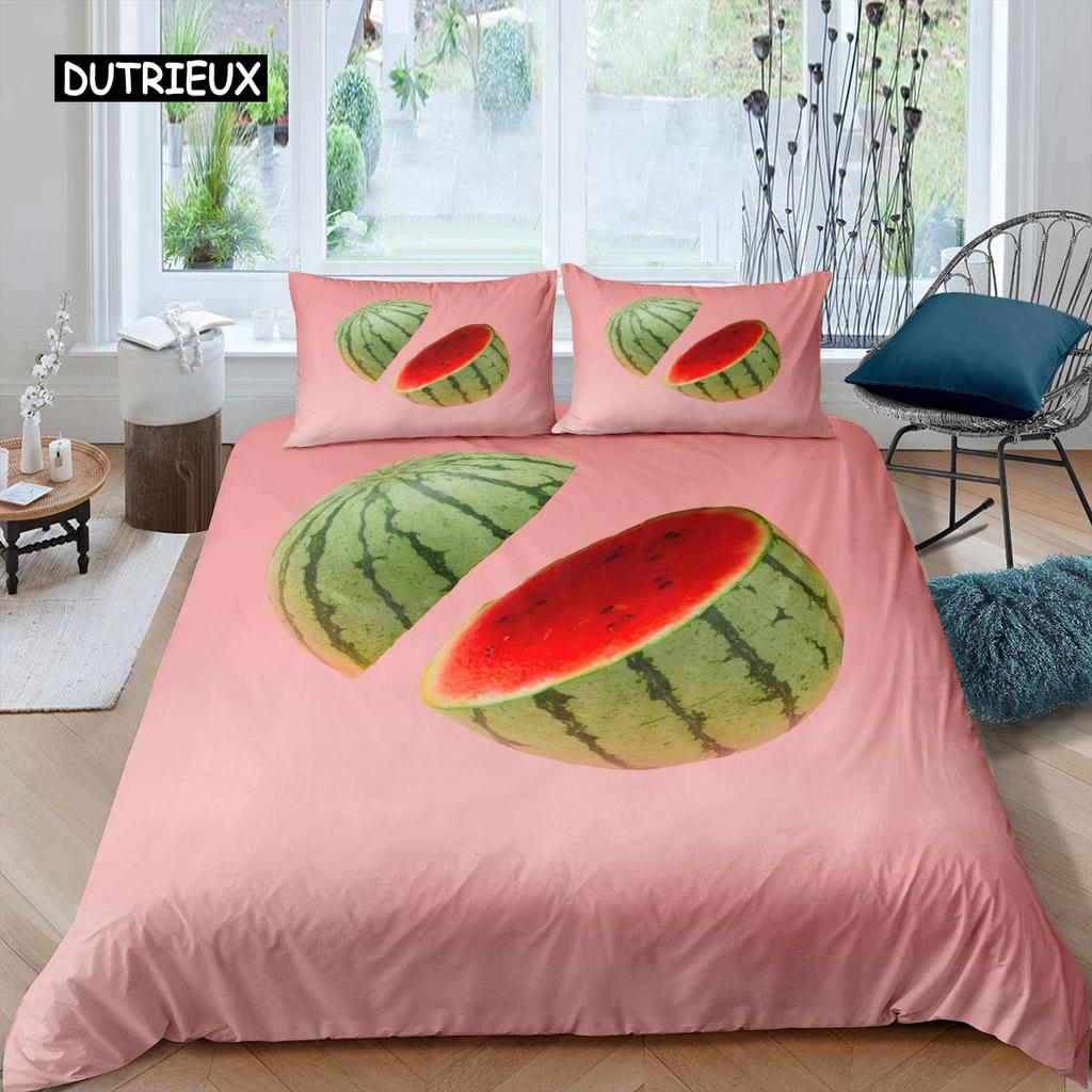 Watermelon Duvet Cover Set Hawaiian Bedding Set King Size Microfiber Summer Fruit Theme Comforter Cover for Kids Boys Girls Teen