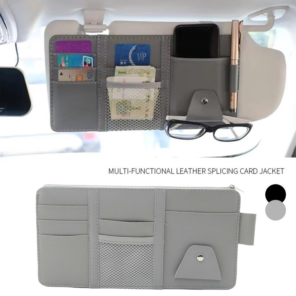 Car Sun Visor Multifunctional Organizer-PU Leather Glasses,Zipper Ticket/Business Card/ID Pouch No View Blocking For SUVs/T W5U0