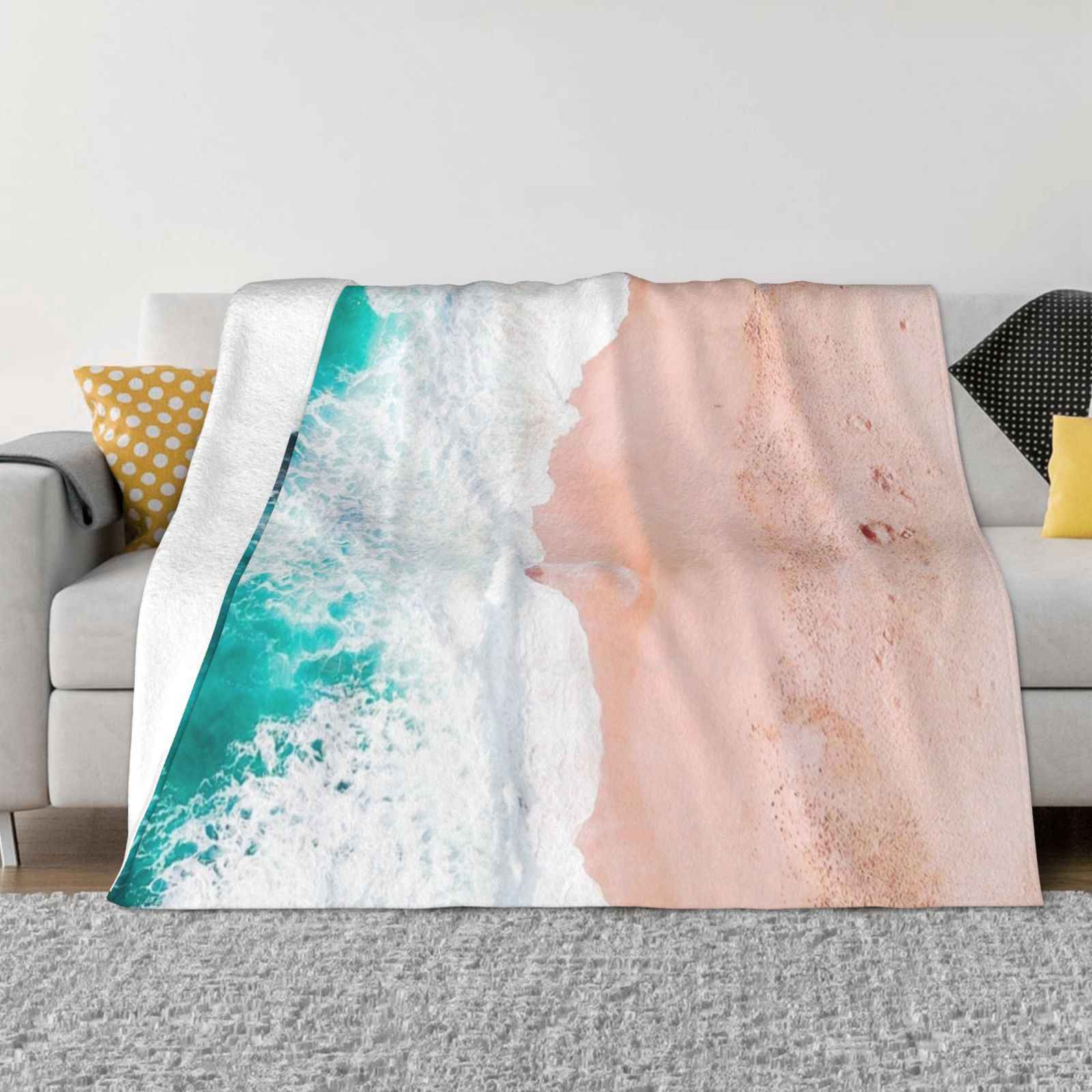 Beach Wave Nature Creative Design Light Thin Soft Flannel Blanket Ocean Summer Waves Water Surfing Sea Hawaii Trending Blue 30x40in