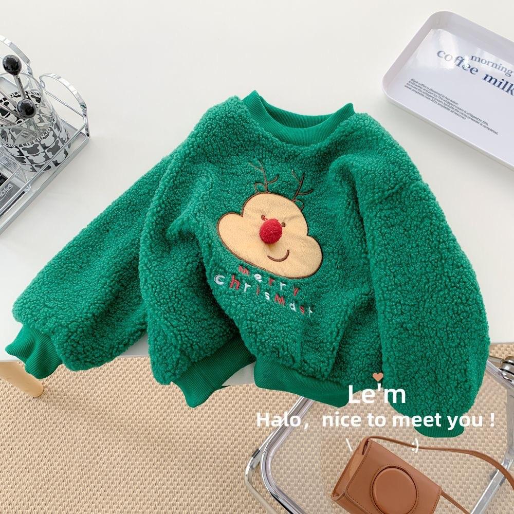Children's Lamb Fleece Velvet Christmas Sweater - Thick, Soft, Round Neck Winter Style