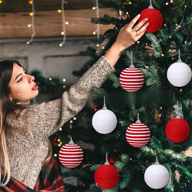 9PC/Set Foam Window Decoration Linen Rope Xmas Tree Christmas Ball Ornaments Home Decor Hanging Decorations Farmhouse