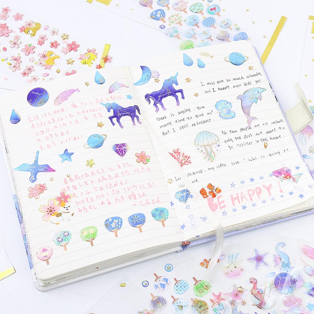 EUSTACE Planner Cute 3D Foil Stamped Stickers for Photo Kids Drift Cherry Space Design Stickers, 10pcs, Scrapbooks, Diaries, Albums, Smartphones, DIY,