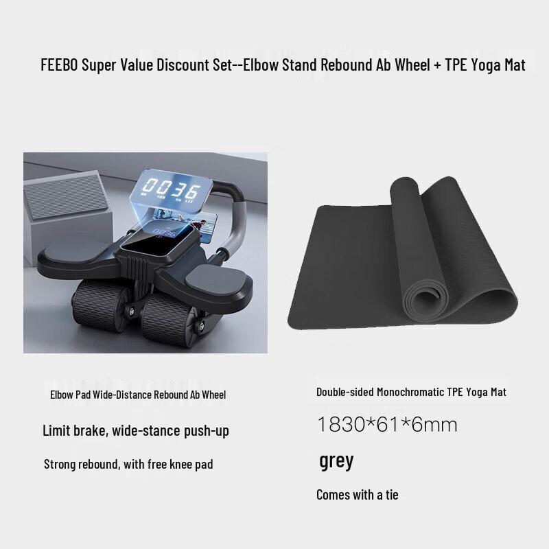 FEEBO Smart 4-Wheel Auto-Rebound Ab Roller with Yoga Mat