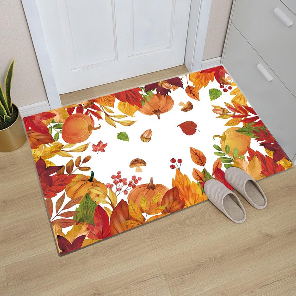 Fall Pumpkin Door Mat Welcome Decorative, Autumn Thanksiving Pumpkin Farmhouse Outdoor Indoor Patio Entrance Door Mats