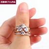 Luxury Lucky Clover Ring Sets For Women Sweet heart Wedding Cubic Zirconia Rose Gold Color 3 PCS Fashion Jewelry R673