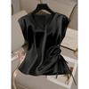 Einfarbige Satin-Kurzarm-T-Shirt-Bluse für Damen, Sommerlich Dünn und Stilvoll, V-Ausschnitt, Slim Fit
