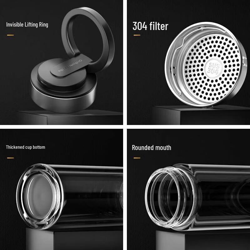 FUGUANG Double-Layer Insulated Portable Glass Tea Cup