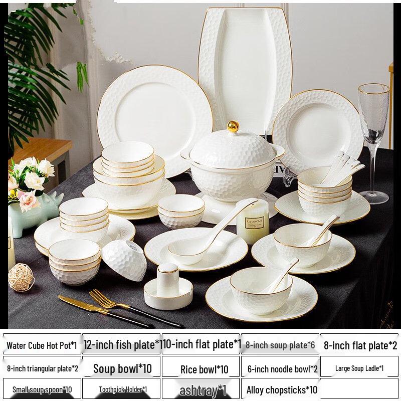 RuHan Gold Rim Ceramic Dinnerware Set