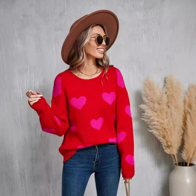 Winter Damen Pullover Liebe Valentinstag Pullover Herz Farbe Clash Pullover