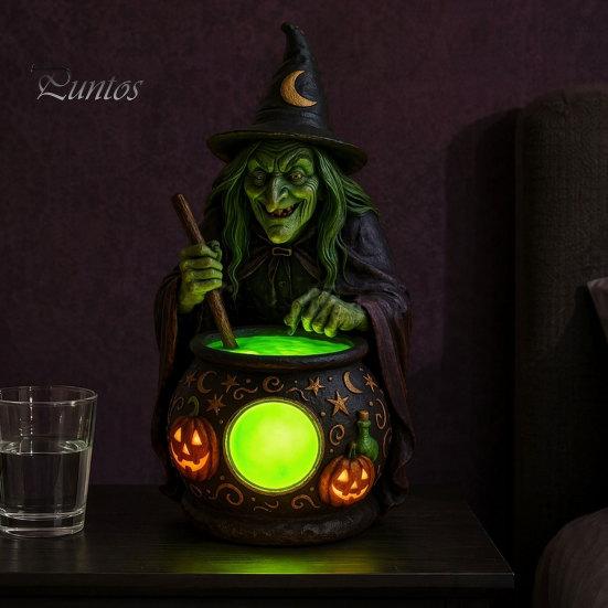 Eerie Ambient Lighting Halloween Gothic Witch Lantern, Resin Tabletop Decor with Warm Glow, Spooky Centerpiece for Shelf Desk Party, Haunted
