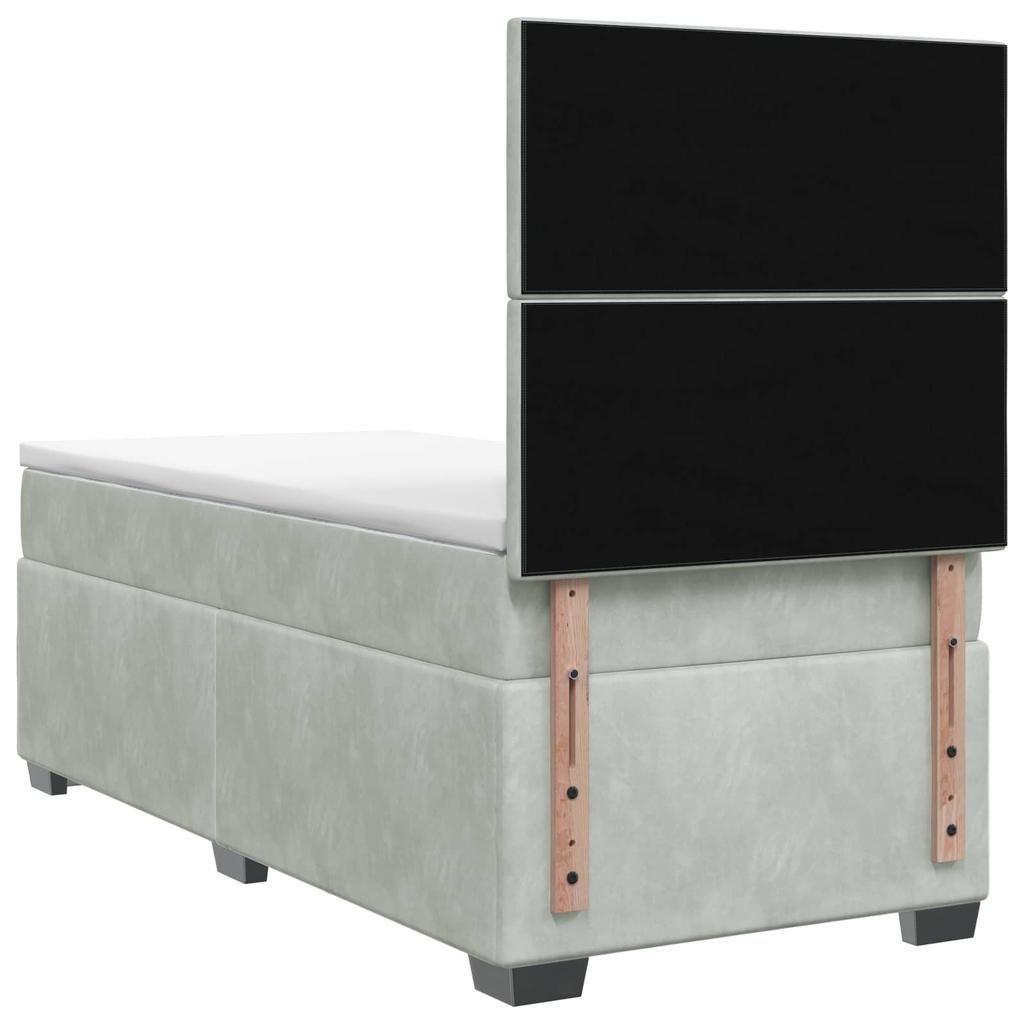 Box Spring Bed with Mattress Light Gray 80 X 200 Cm Velvet