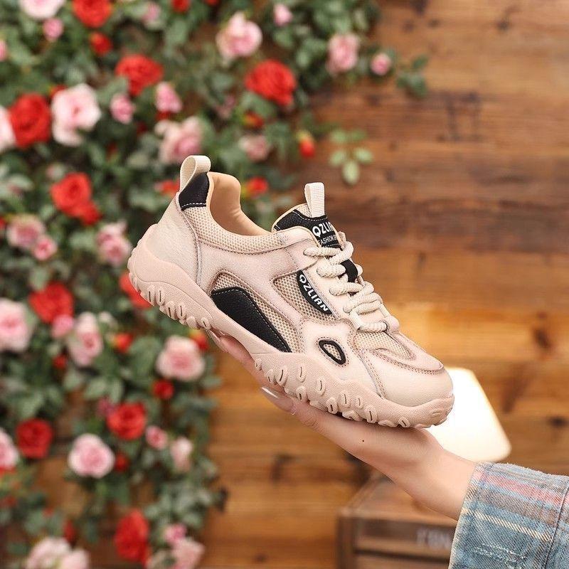 

Spring and summer new breathable mesh sneakers women s soft sole non-slip lightweight retro running shoes mesh shoes tide 35 бежевий