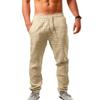 Pantalones Casuales de Lino para Hombre Primavera Verano Playa Cintura Elástica Cordón Pantalones de Lino Ligeros