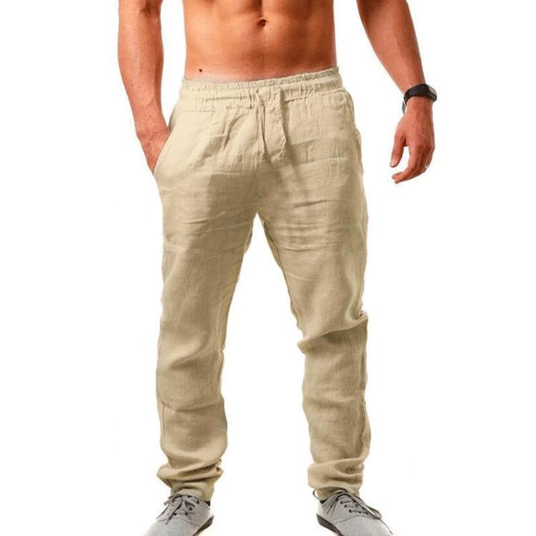Pantalones Casuales de Lino para Hombre Primavera Verano Playa Cintura Elástica Cordón Pantalones de Lino Ligeros