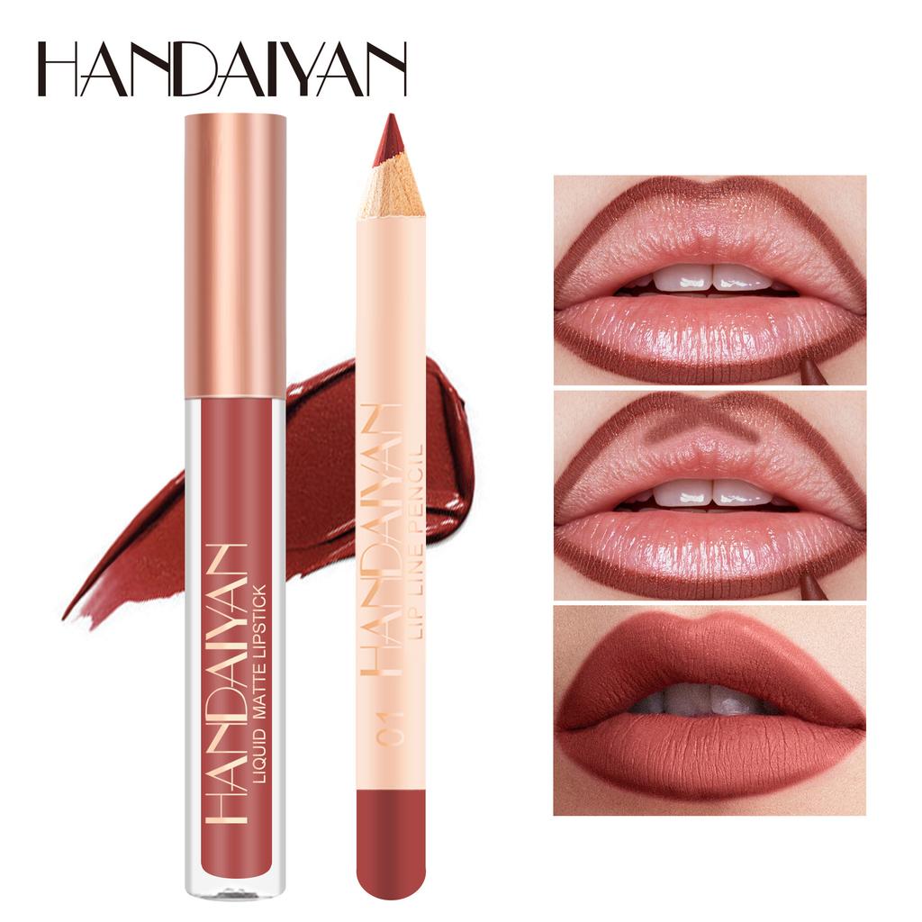 HANDAIYAN 2-in-1-Set aus mattem Lipliner und Lipgloss mit zwei Enden