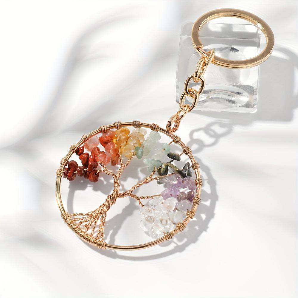 Vintage Crystal Tree of Life Keychain with 7-Color Gravel
