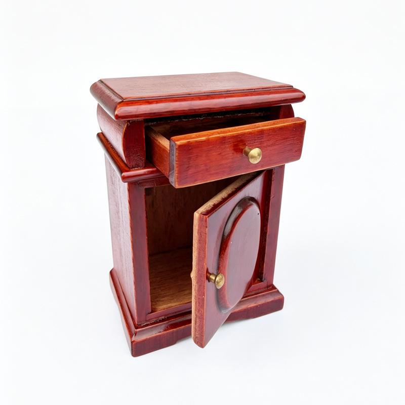 Dollhouse Mini Storage Nightstand Simulation Redwood Realistic Furniture 1Pcs for Doll House Collection Display