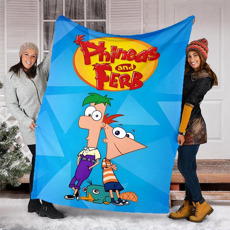 1pc Phineas and Ferb1 Theme Blanket - Digital Print, Polyester, Cozy for All Seasons, Perfect for Outdoor, and Travel
