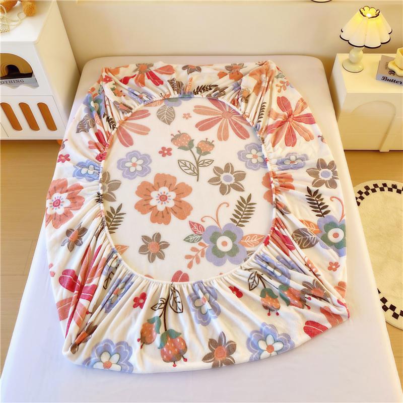 1pc Flannel Fleece Bed Sheet Flower Printed Thick Warm Bed Sheets for Winter Single/Queen/King Soft Plush Bed Sheet drap de lit