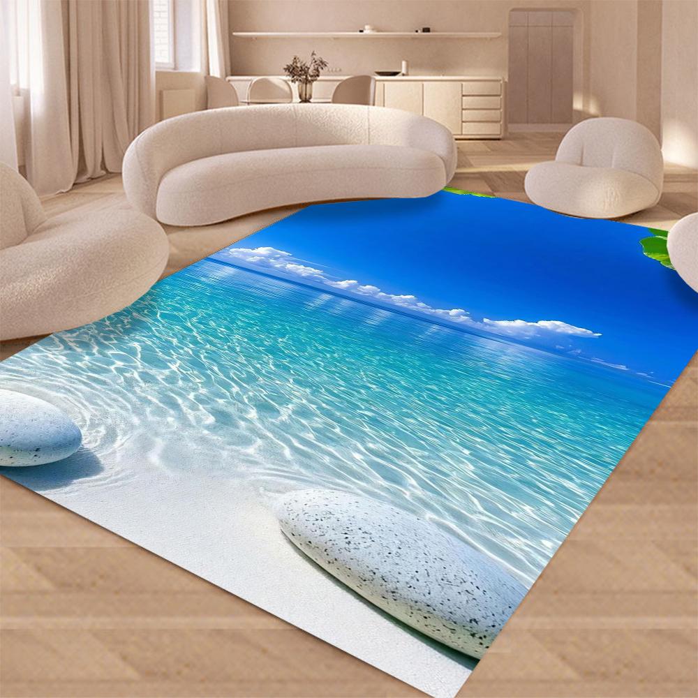 Tropical Beach Sunset Carpet Mat Rug Palm Tree Starfish Effect Non-Slip Durable Home Decoration Living Room Bedroom Floor Mat