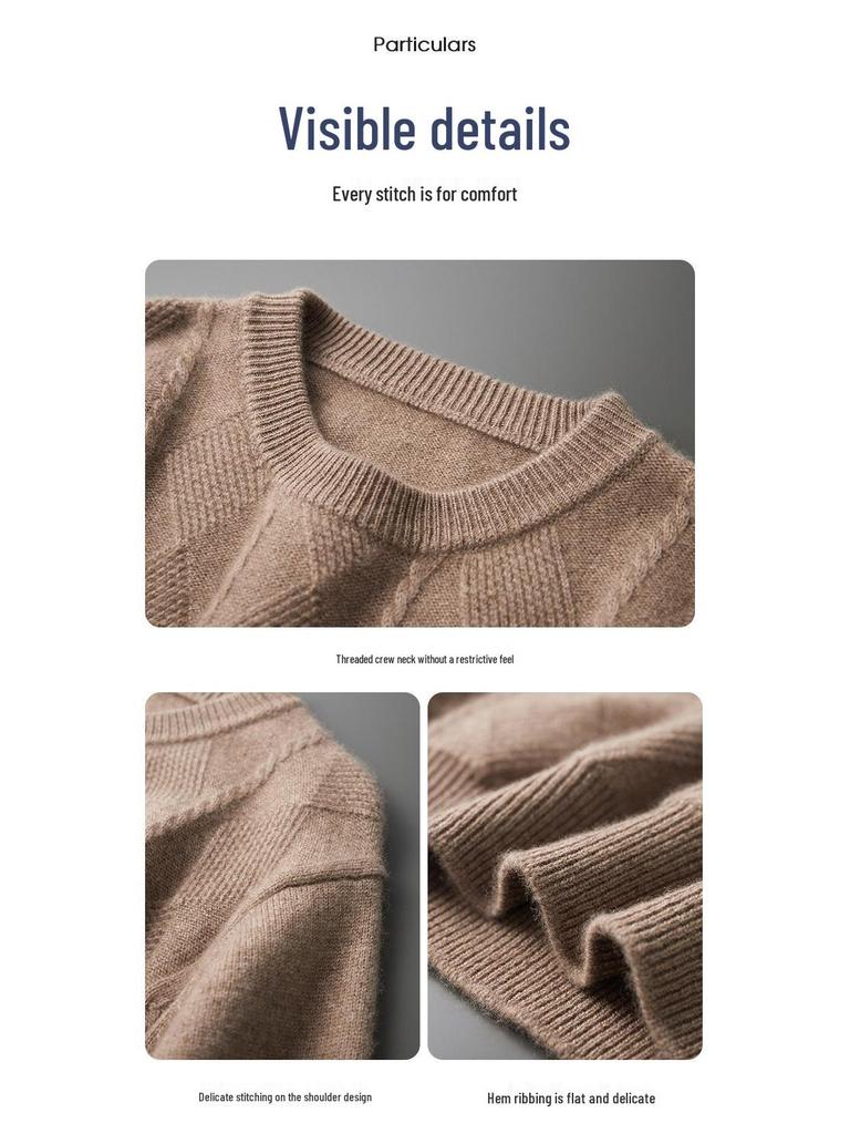 Men's Thickened Crew Neck Pure Cashmere Sweater - Warm Wool Knit Pullover for Autumn and Winter