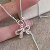 Bow Necklace Silver Bow Heart Pendant Necklace Women Simple Jewelry Gift for Dating Daily Wear Banquet Work Party
