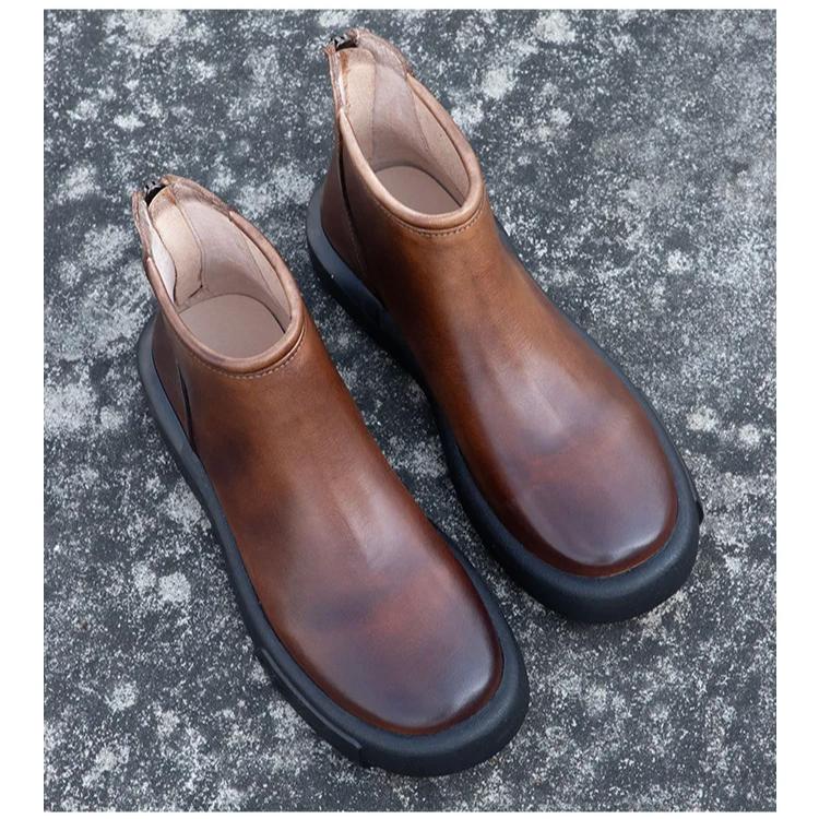 Johnature Retro Versatile Short Boots Round Toe High-quality Cowhide Soft Soled Women's Leather Boots