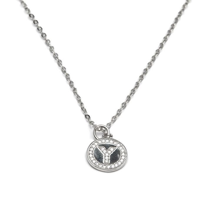 Luxenter Collier De Zirconium Brillant Finition En Rhodium - Alphabet Y