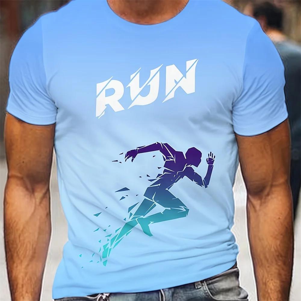 Running Pattern Print T-shirts Fashion Summer Comfortable Short Sleeve Clothing Oversized Sports Men's T-Shirts