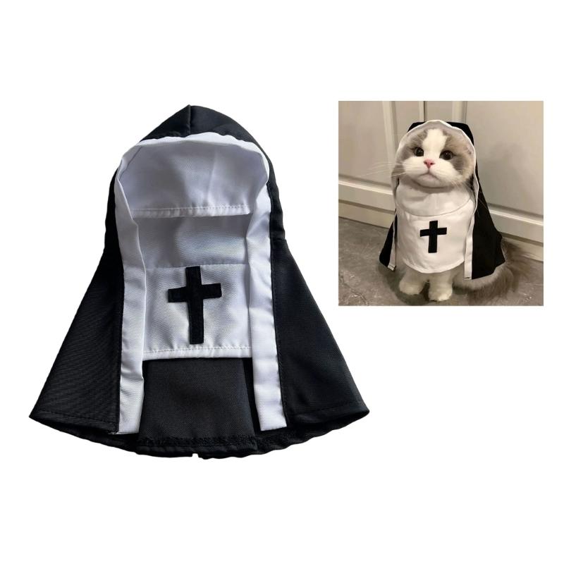 Lovely Pet Sister Outfit Soft Breathable Cats Nun Costume For Halloween Party And Festival Event DressingUp Essential