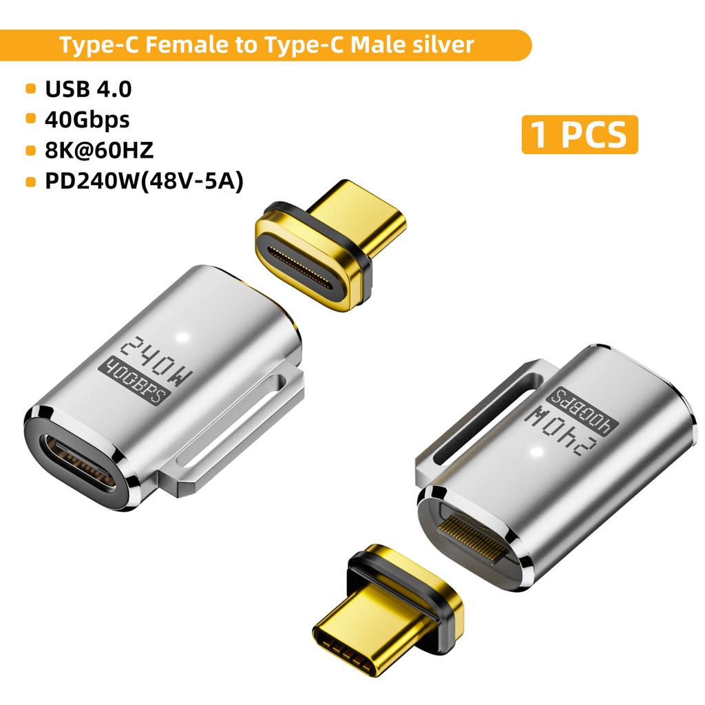 USB4.0 Thunderbolt3/4 Magnetic USB C To Type C Adapter 240W 40Gbps Fast Charging Magnet Charge Converter Cable 8K@60Hz Adapter
