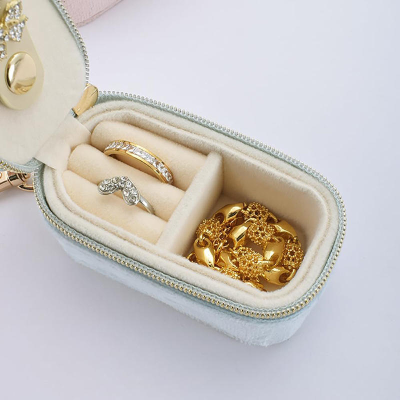 1pc Mini Travel Jewelry Box Ring Zipper Velvet Storage Case Small Jewellery Packaging USB Storage Box on Business Trip