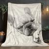 VIKAMA Sketch French Bulldog Flannel Throw Blanket Black White Pencil Dog Neutral Bedroom Camping Decor Gift Cover