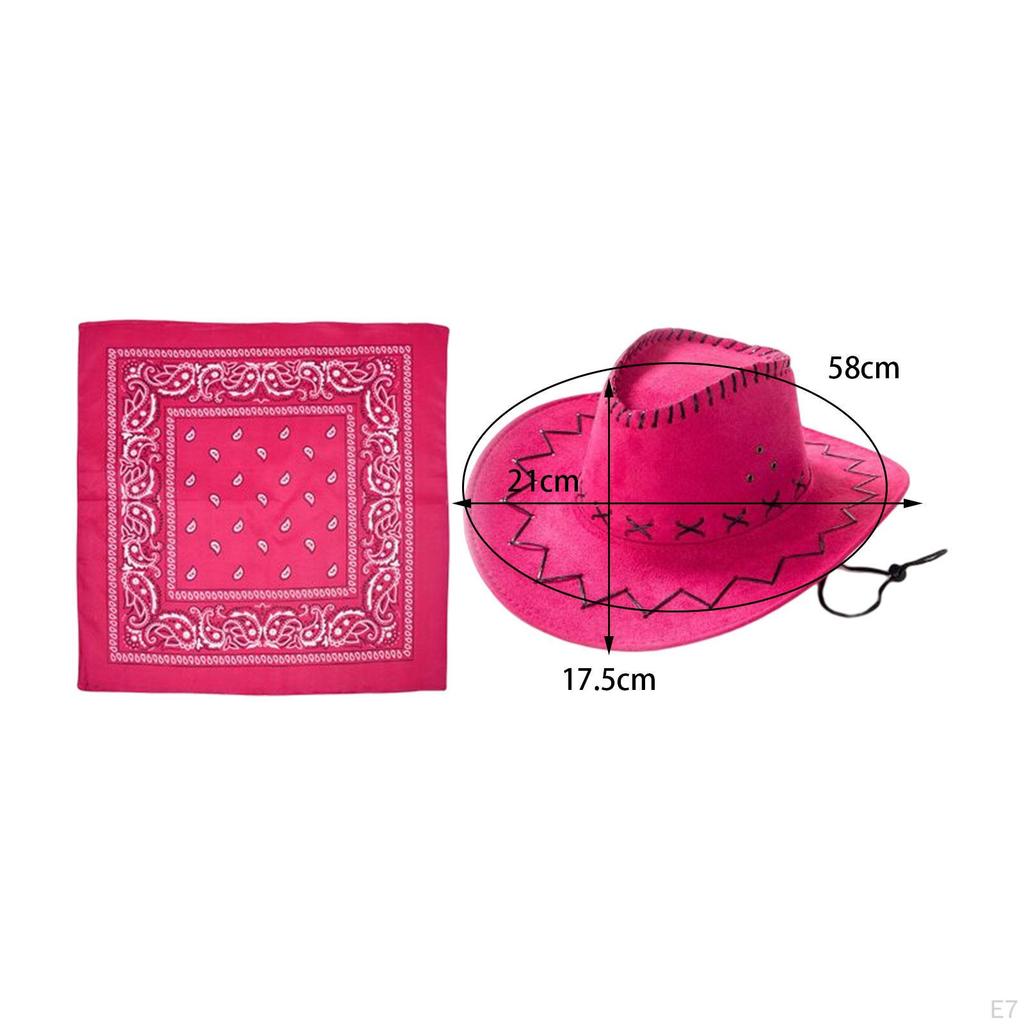 Big Brim Cowboy Hat with Bandana Fancy Dress up Photo Props Headwear Cowgirl Hats for Men Women West