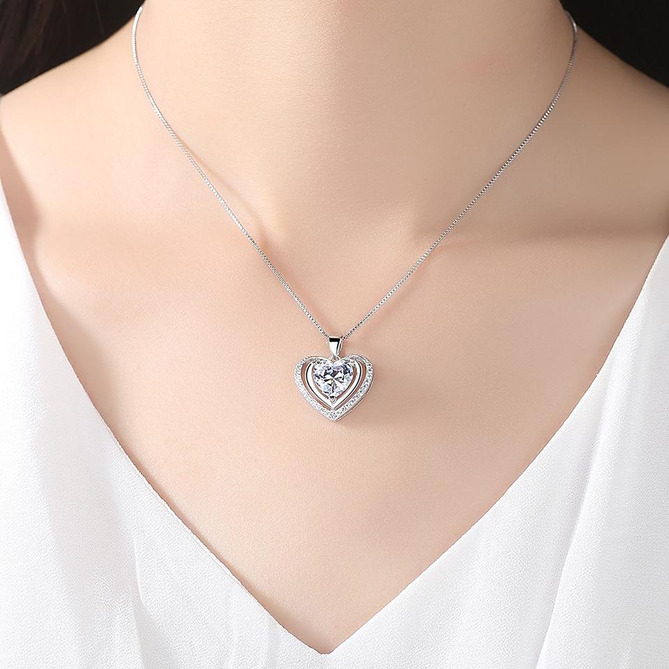 Zircon Heart Necklaces for Women Lover Silver Color Female Pendant Necklace Fashion Neck Chain Jewelry Girlfriend Birthday Gift