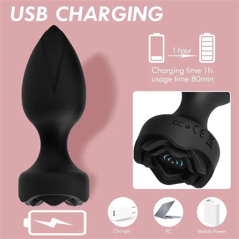 Rose Anal Vibrator For Women Dildo Butt Plug G Spot Stimulator Wearable Vibrator For Men Prostate Massager Anal Beads Adult Toys