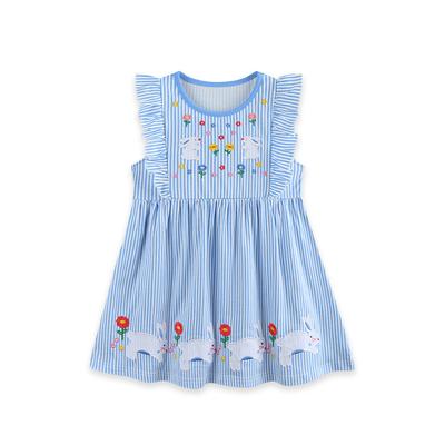 Children'S Fashion Rabbit Embroidery Girls' Dress Knitted Cotton Sleeveless Princess Dress