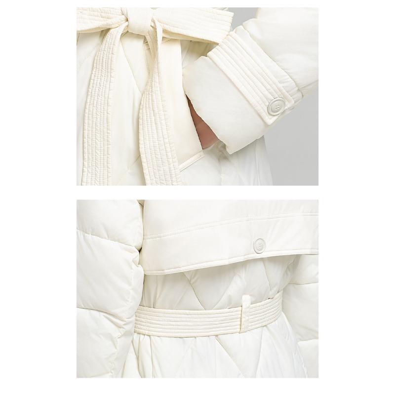 Elegantní a zeštíhlující dlouhý péřový kabát s velkým kožešinovým límcem pro dámskou zimní módu