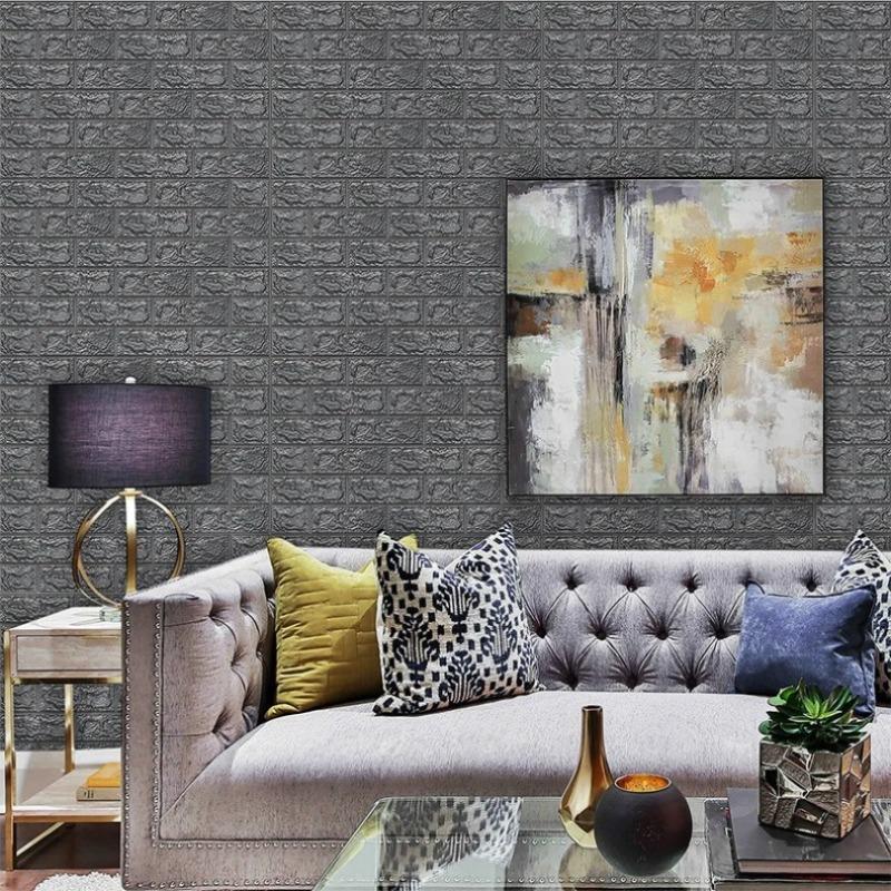 70cmX1m Waterproof Self-adhesive 3D Brick Patterned Wallpaper with Solid Color for Living Room Wall Stickers