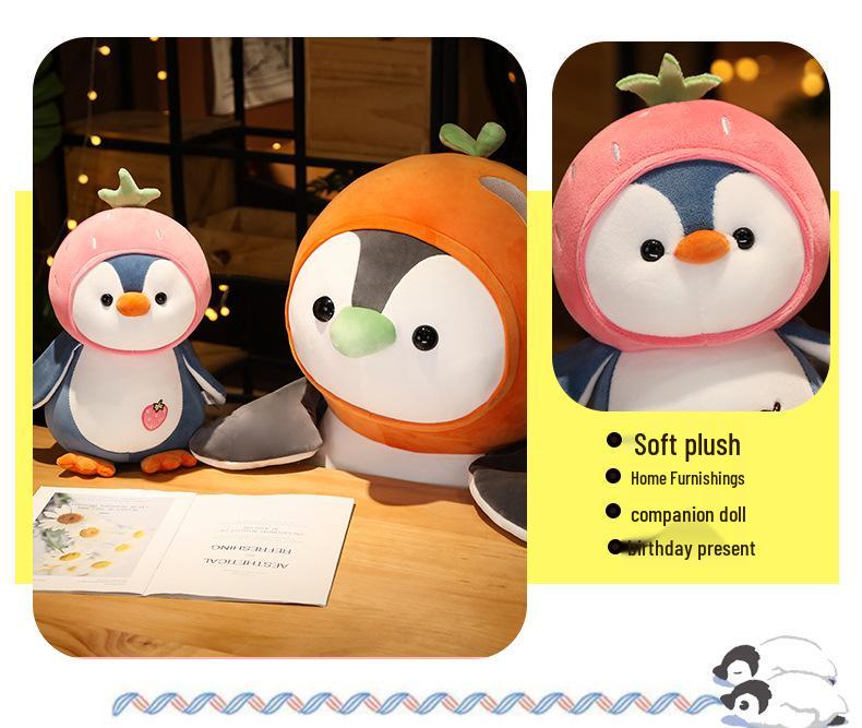 Large Fruit Penguin Pillow: Cute Antarctic Plush Toy for Bed, Huggable Sleeping Doll, Birthday Gift for Girls