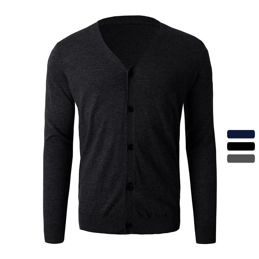 Men V-neck Sweater Cardigan Solid Color