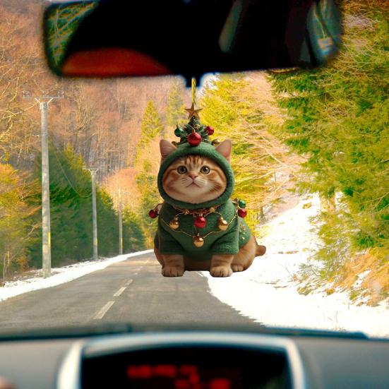 Cute Cat Christmas Ornament Acrylic Christmas Tree Ornament 2D Flat Cartoon Cat Hanging Pendant