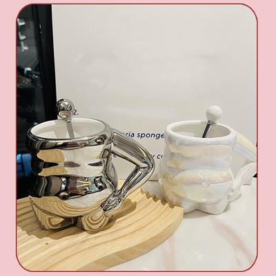 Kreative Keramik-Kaffeetasse mit Prise-Bauch-Design, Kaffeetassen-Zubehör, bezauberndes Geschirr für Zuhause, Büro und Partys