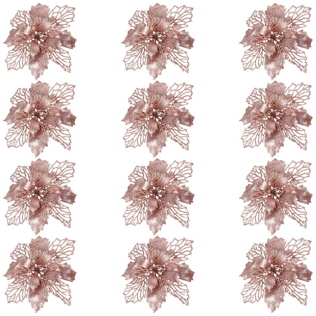 1 set julgransglitter julstjärna blommor ihåliga konstgjorda falska blommor semesterprydnad dekoration julprydnad