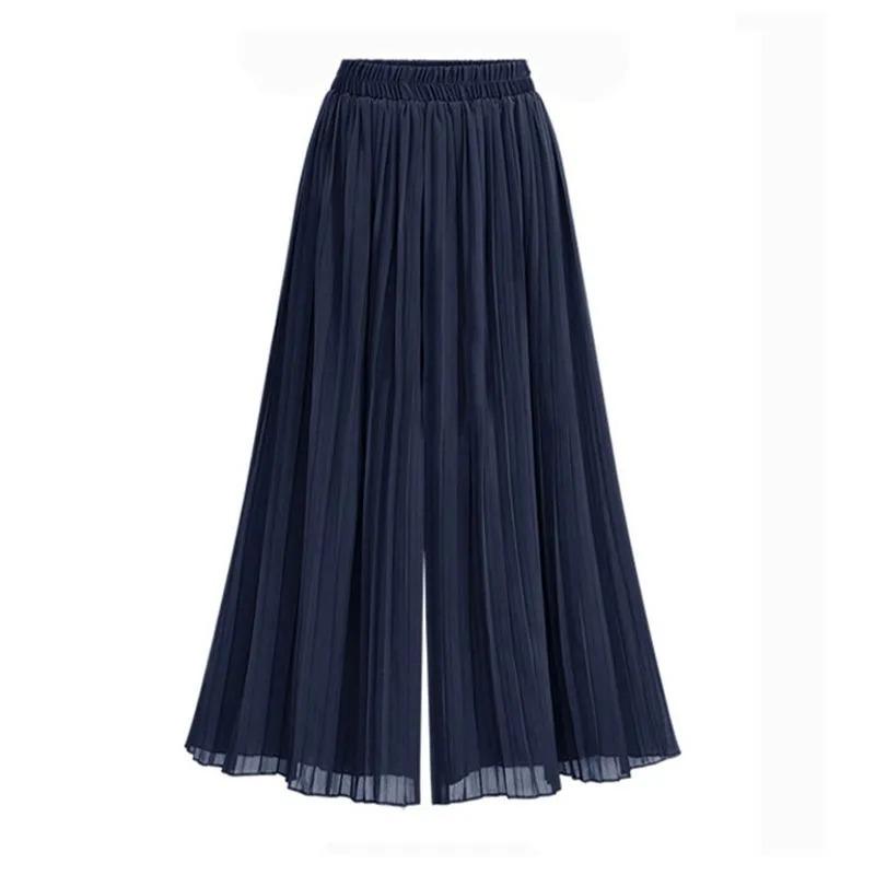 Womens High-Waisted Elastic Waist Chiffon Wide-Leg Pants