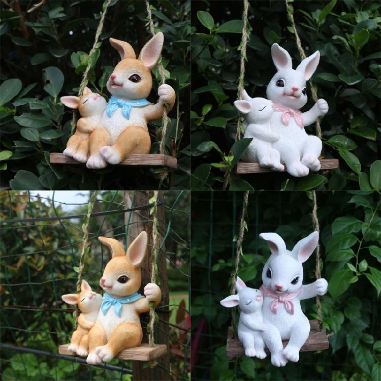 Lovely Mother And Baby Rabbit Easter Swing Ornament Durable Resin Rabbit Swing Home Decors For Year Round Display
